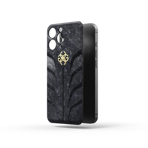 Luxury Marble Black Phone Case with Golden Emblem – Slim & Stylish Protection